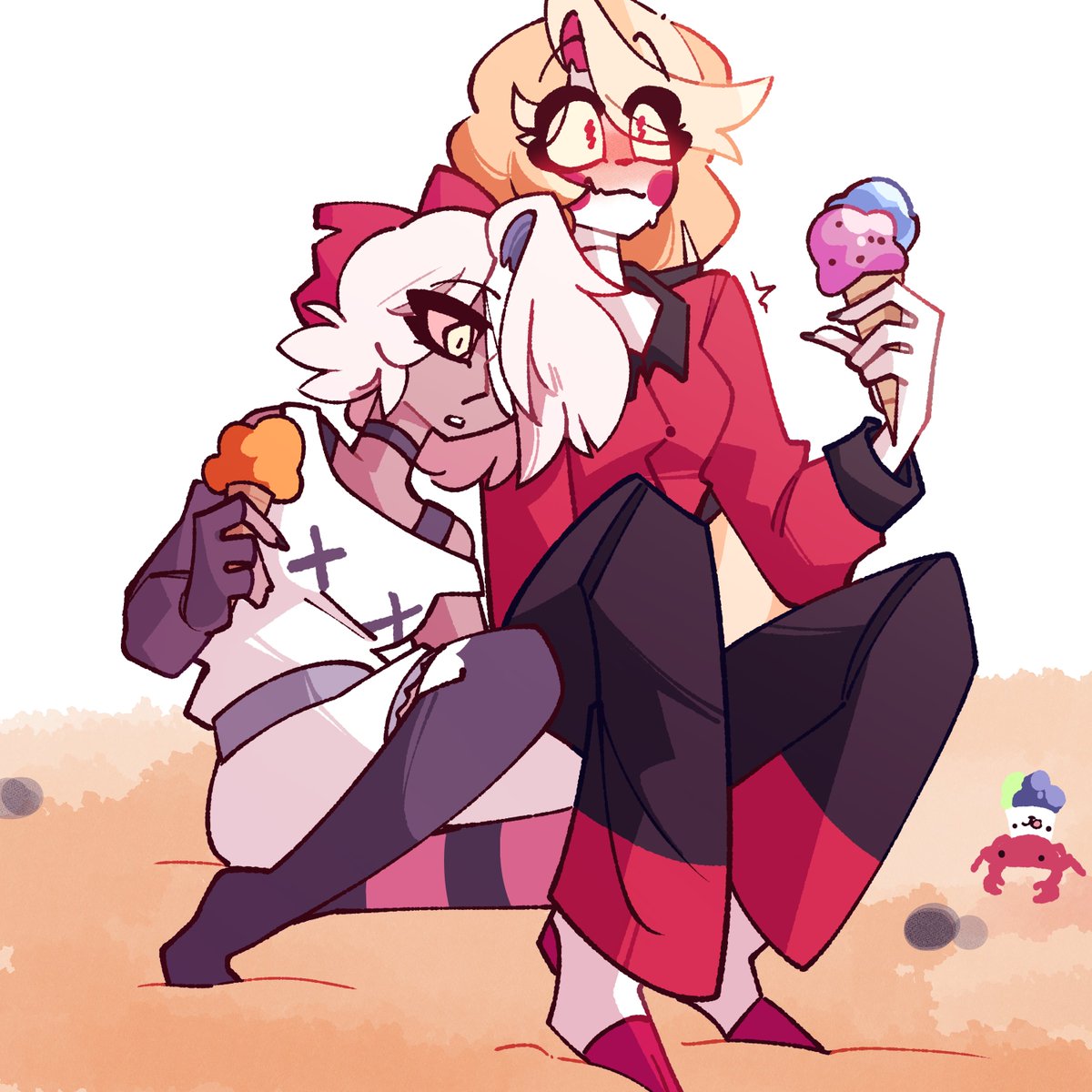 Comic_Juli's tweet photo. Yumi yumiii, ICE CREAAAM 🎀🌈🍦
God, I want an ice cream too, it's perfect for this infernal heat

#hazbinhotel #chaggie https://t.co/MATd06mozH