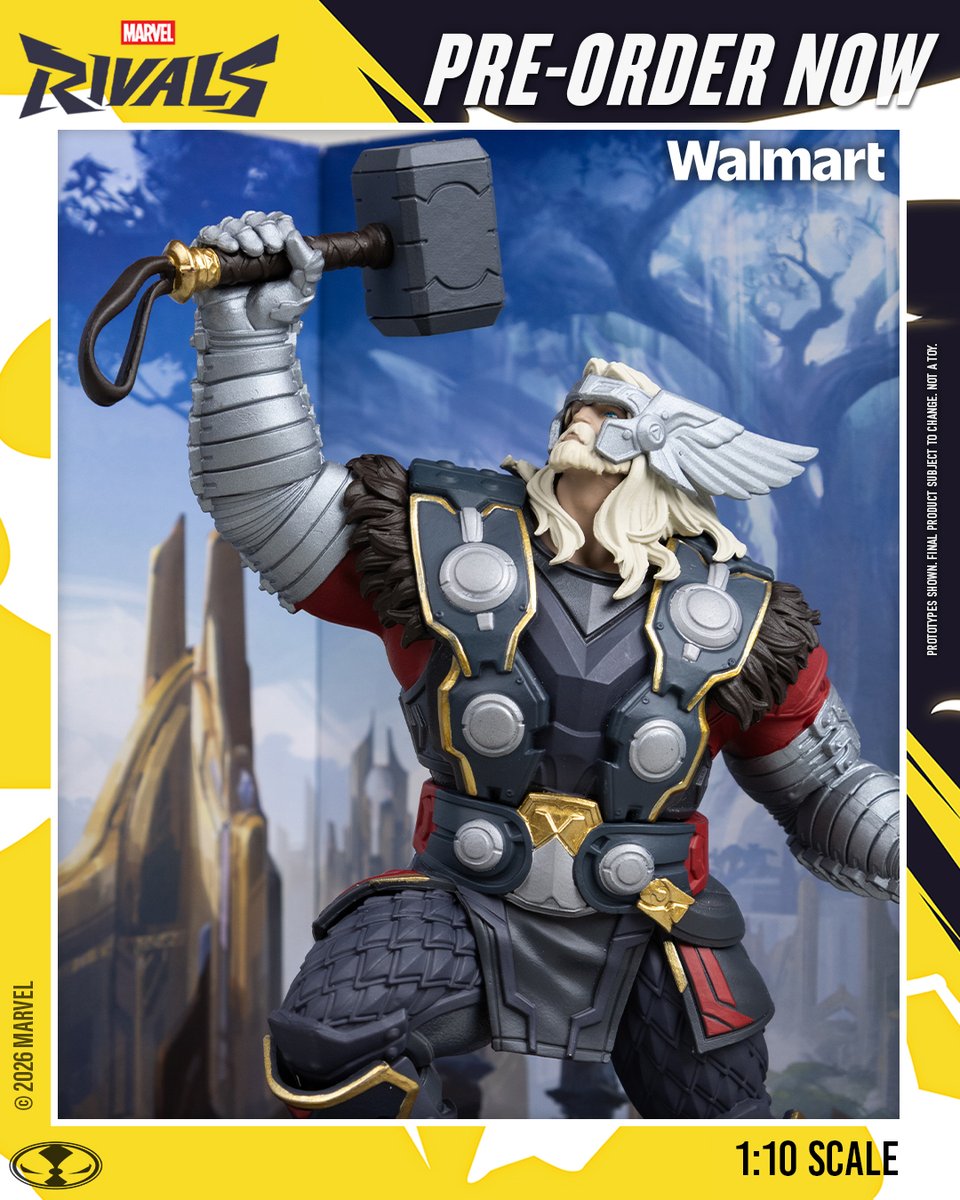 mcfarlanetoys's tweet photo. Thor 1:10th scale collectible based on the smash-hit game, Marvel Rivals, is available for pre-order NOW exclusively at @walmart! ➡️ https://t.co/1TDz5UPgfU 

Stands approximately 7" tall and includes an environmental base with backdrop and collectible art card.  

#MarvelRivals #Marvel #McFarlaneToys #Thor @marvelrivals