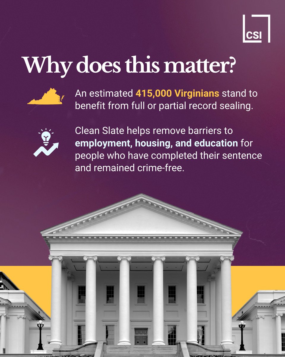 CleanSlate_Init's tweet photo. ⚙️ Virginia's Clean Slate Act has entered its implementation phase.

Starting last week, eligible Virginians gained access to new pathways to record sealing for the first time in the Commonwealth's history. https://t.co/WbAUfLhfYw