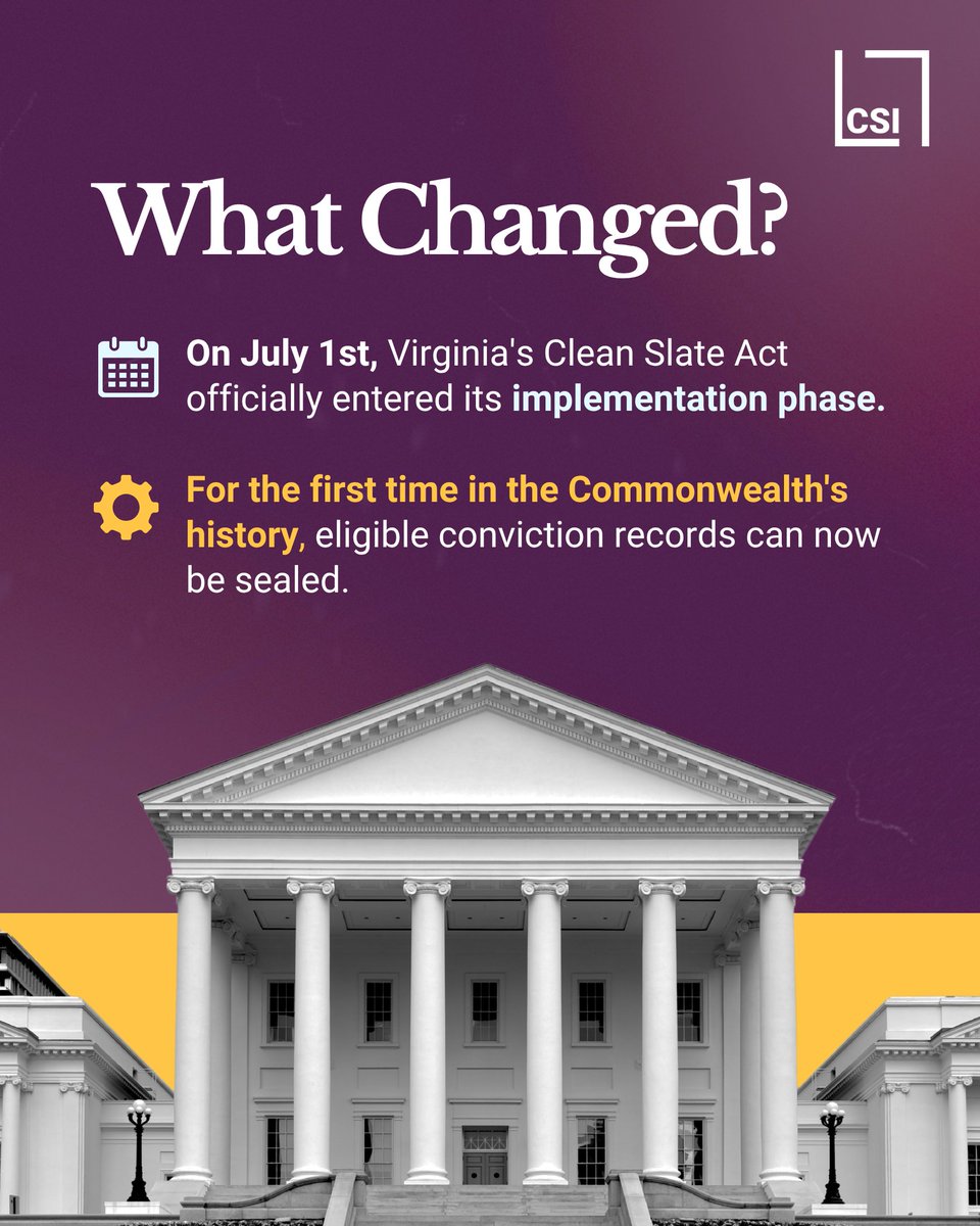 CleanSlate_Init's tweet photo. ⚙️ Virginia's Clean Slate Act has entered its implementation phase.

Starting last week, eligible Virginians gained access to new pathways to record sealing for the first time in the Commonwealth's history. https://t.co/WbAUfLhfYw
