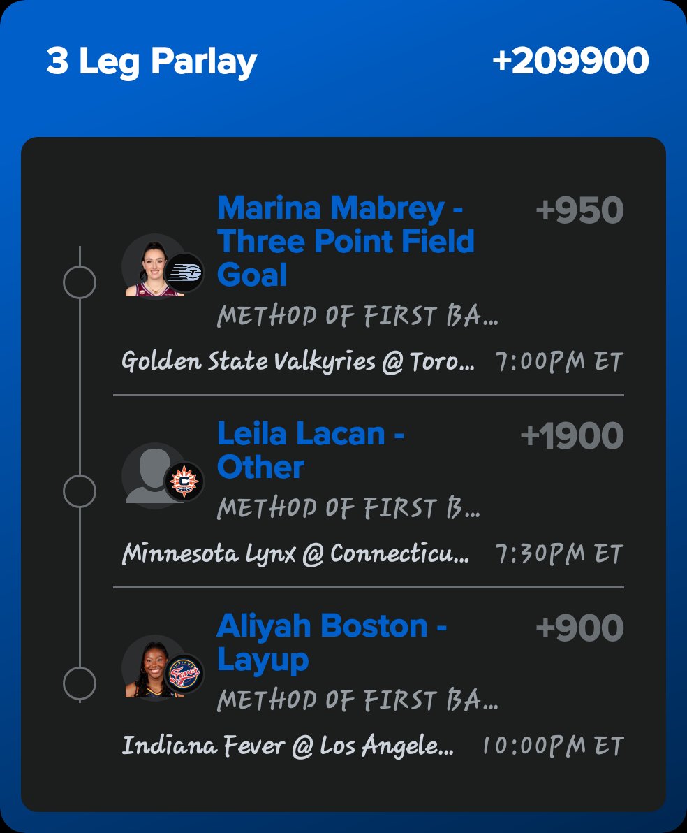 officialbstarr's tweet photo. Here's a Method of First Basket WNBA parlay that I did a small bet on using @rudebets website. Top 1 for each game &amp; top method by far

I'd suggest to run these as a straight bet too.

Fd Link:
https://t.co/jj8TSYy7bP https://t.co/KkdPvpTsmC