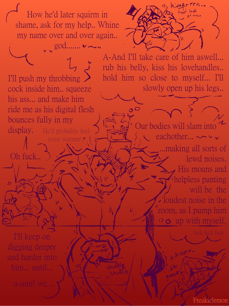 freakielemon's tweet photo. Perverted Kinger fantasising about feeding fat Caine

Cw: Mentions of Feedism and weight Gain... AHEM.

This one fanfic changed me. Thank you moot...... #tadcnsfw #genitalcircus #sweettoothnsfw https://t.co/aO9VAhIqyw