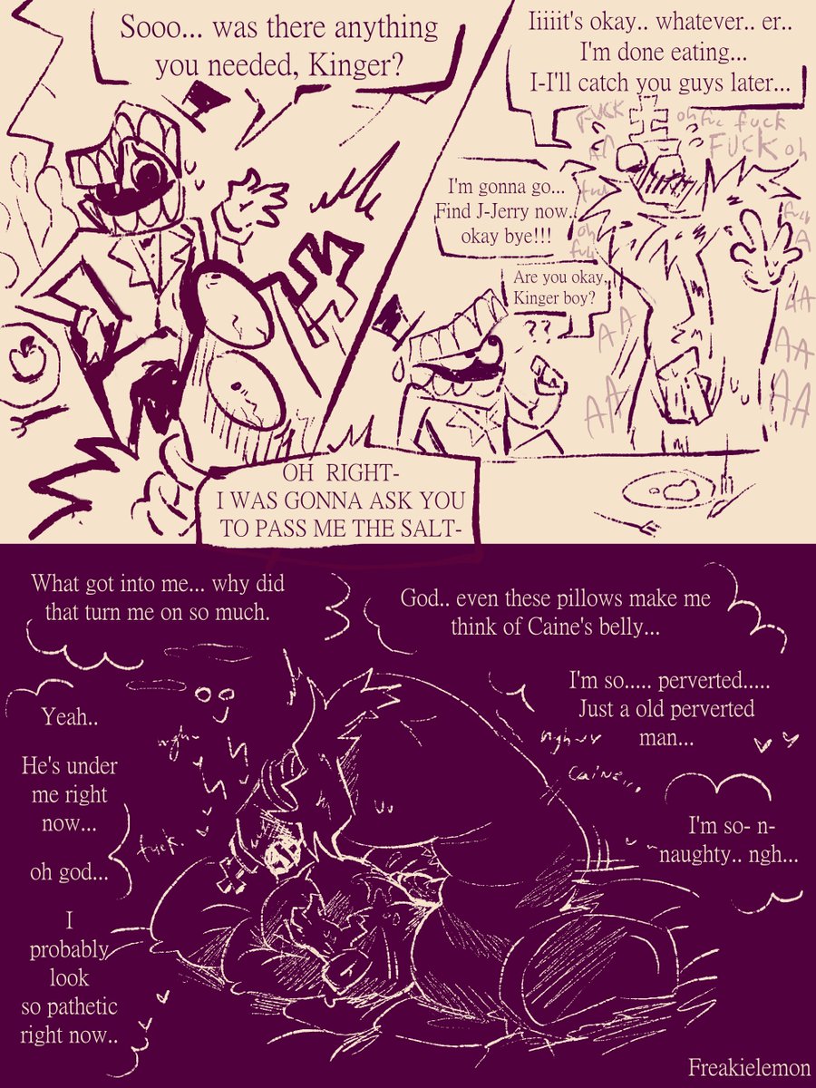 freakielemon's tweet photo. Perverted Kinger fantasising about feeding fat Caine

Cw: Mentions of Feedism and weight Gain... AHEM.

This one fanfic changed me. Thank you moot...... #tadcnsfw #genitalcircus #sweettoothnsfw https://t.co/aO9VAhIqyw