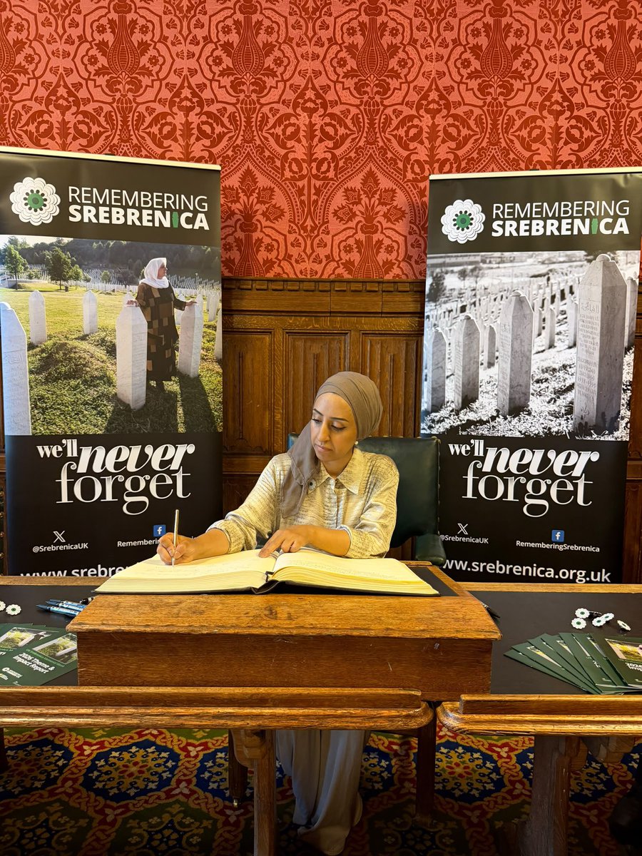LabourMuslims's tweet photo. Today, Labour Muslim Network was proud to help host a Book of Remembrance Signing in Parliament, kindly sponsored by @Abtisam_Mohamed in partnership with @SrebrenicaUK.

Thank you to the 50+ MPs and Lords who came to pay their respects to the victims of the Srebrenica genocide. https://t.co/GfsYfrFn94