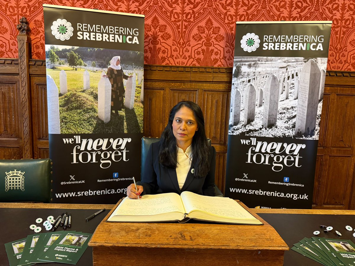 LabourMuslims's tweet photo. Today, Labour Muslim Network was proud to help host a Book of Remembrance Signing in Parliament, kindly sponsored by @Abtisam_Mohamed in partnership with @SrebrenicaUK.

Thank you to the 50+ MPs and Lords who came to pay their respects to the victims of the Srebrenica genocide. https://t.co/GfsYfrFn94
