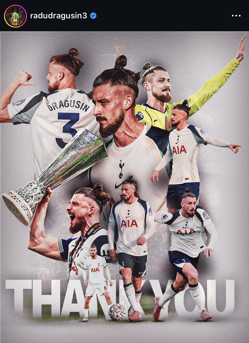 TheSpursExpress's tweet photo. Radu Dragusin has announced his departure from Tottenham Hotspur on Instagram ❤️ https://t.co/aiQhv0YY1a