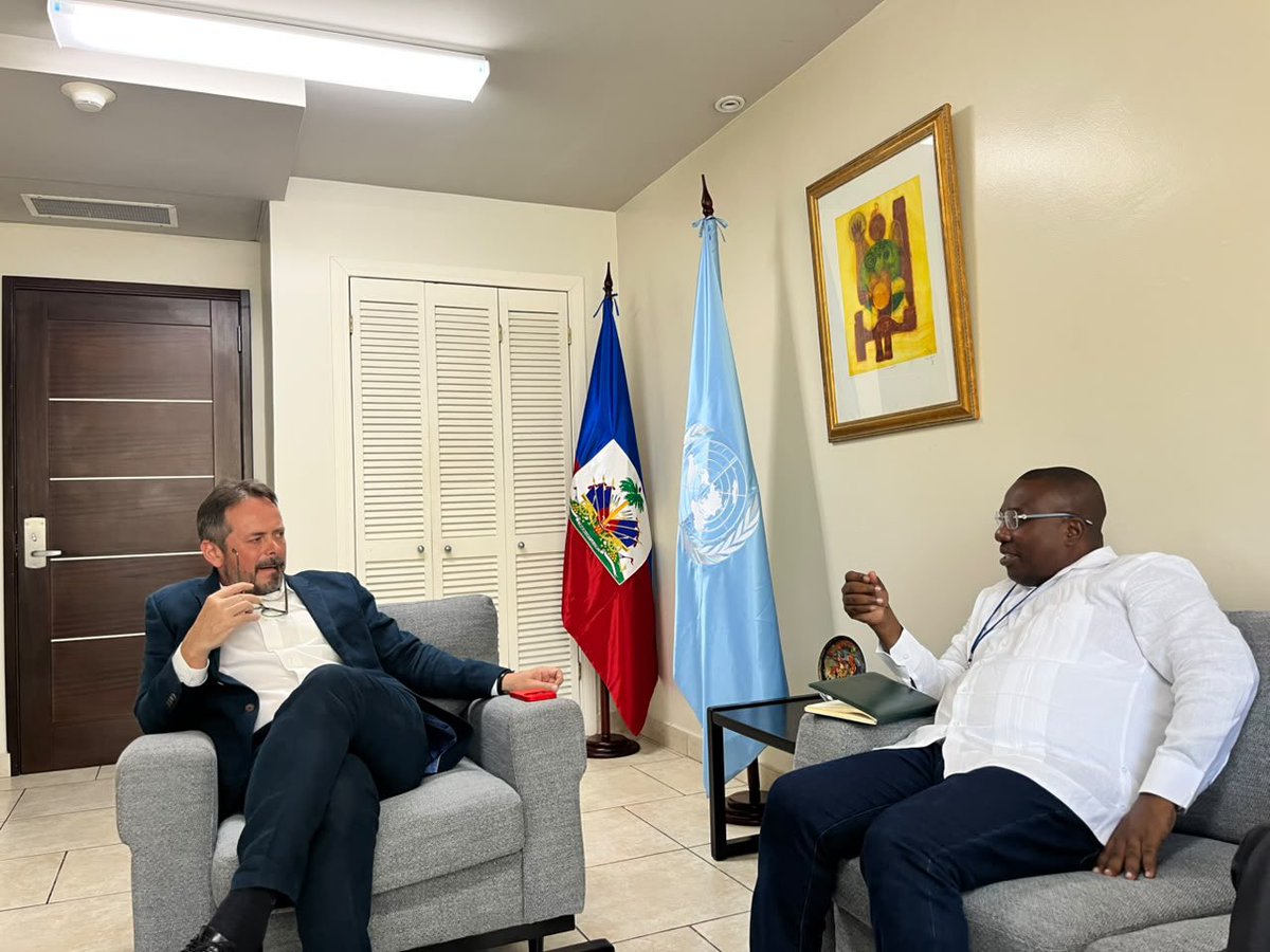 claudejoseph03's tweet photo. Ce mercredi 8 juillet, j’ai eu un échange franc et constructif avec le Représentant spécial du Secrétaire général des Nations Unies et Chef du BINUH, @CGRuizMassieu, autour de la situation politique, économique et humanitaire que traverse notre pays.

Je salue son engagement, son sens de l’écoute et sa volonté de collaborer, en toute impartialité, avec l’ensemble des acteurs concernés en vue de favoriser le renforcement de la démocratie, de la stabilité institutionnelle et du dialogue en Haïti.