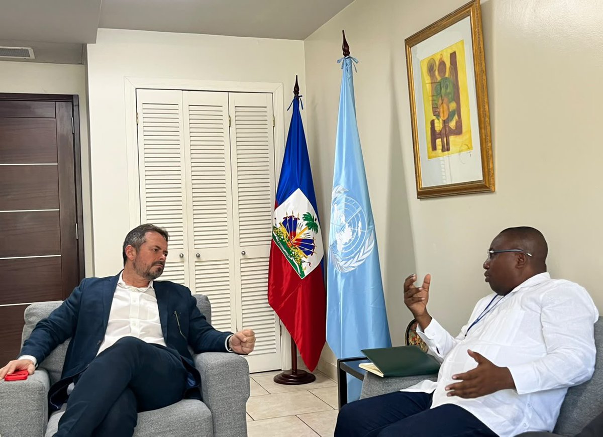 claudejoseph03's tweet photo. Ce mercredi 8 juillet, j’ai eu un échange franc et constructif avec le Représentant spécial du Secrétaire général des Nations Unies et Chef du BINUH, @CGRuizMassieu, autour de la situation politique, économique et humanitaire que traverse notre pays.

Je salue son engagement, son sens de l’écoute et sa volonté de collaborer, en toute impartialité, avec l’ensemble des acteurs concernés en vue de favoriser le renforcement de la démocratie, de la stabilité institutionnelle et du dialogue en Haïti.