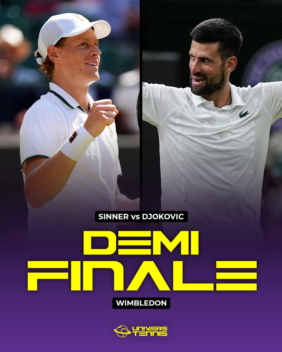UniversTennis's tweet photo. 🚨 LES DEMI-FINALES HOMMES DE #WIMBLEDON

🇮🇹 SINNER ⚡️ DJOKOVIC 🇷🇸
🇩🇪 ZVEREV ⚡️ FERY 🇬🇧

Qui voyez-vous en finale ? ✍️