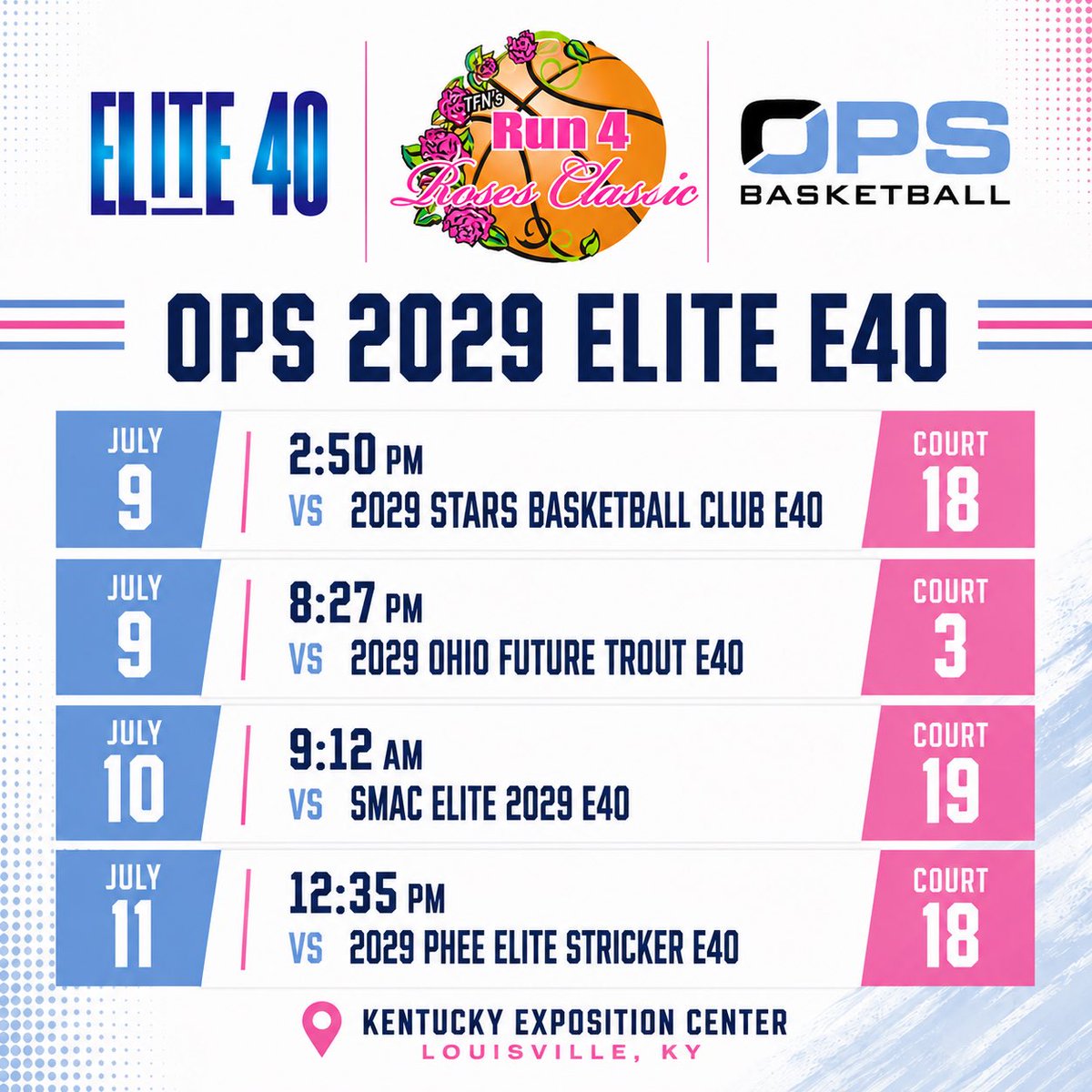 opsbball's tweet photo. 🏀 Elite 40 Circuit here we come!

Our top girls teams are headed back to Louisville, KY this week for the Run 4 Roses Classic—the final stop before the Run 4 Roses Championships.

Good luck to our Elite squads! 💙🤍

#opsbball #Elite40 #Run4Roses #RethinkYourLimits https://t.co/fQaAwpWNI1