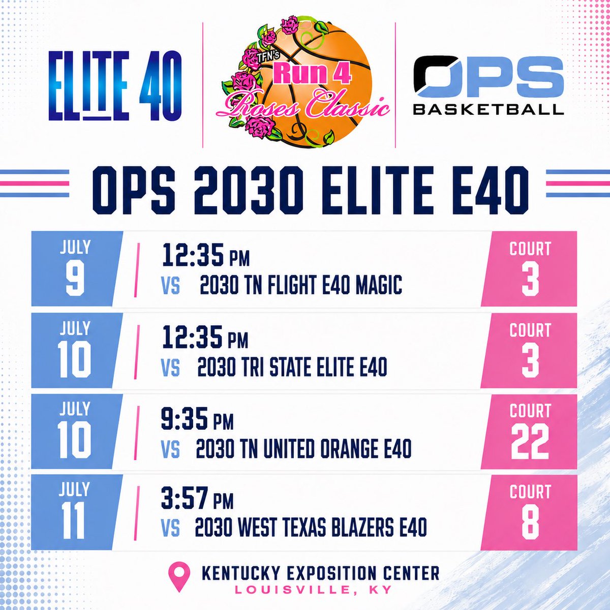 opsbball's tweet photo. 🏀 Elite 40 Circuit here we come!

Our top girls teams are headed back to Louisville, KY this week for the Run 4 Roses Classic—the final stop before the Run 4 Roses Championships.

Good luck to our Elite squads! 💙🤍

#opsbball #Elite40 #Run4Roses #RethinkYourLimits https://t.co/fQaAwpWNI1