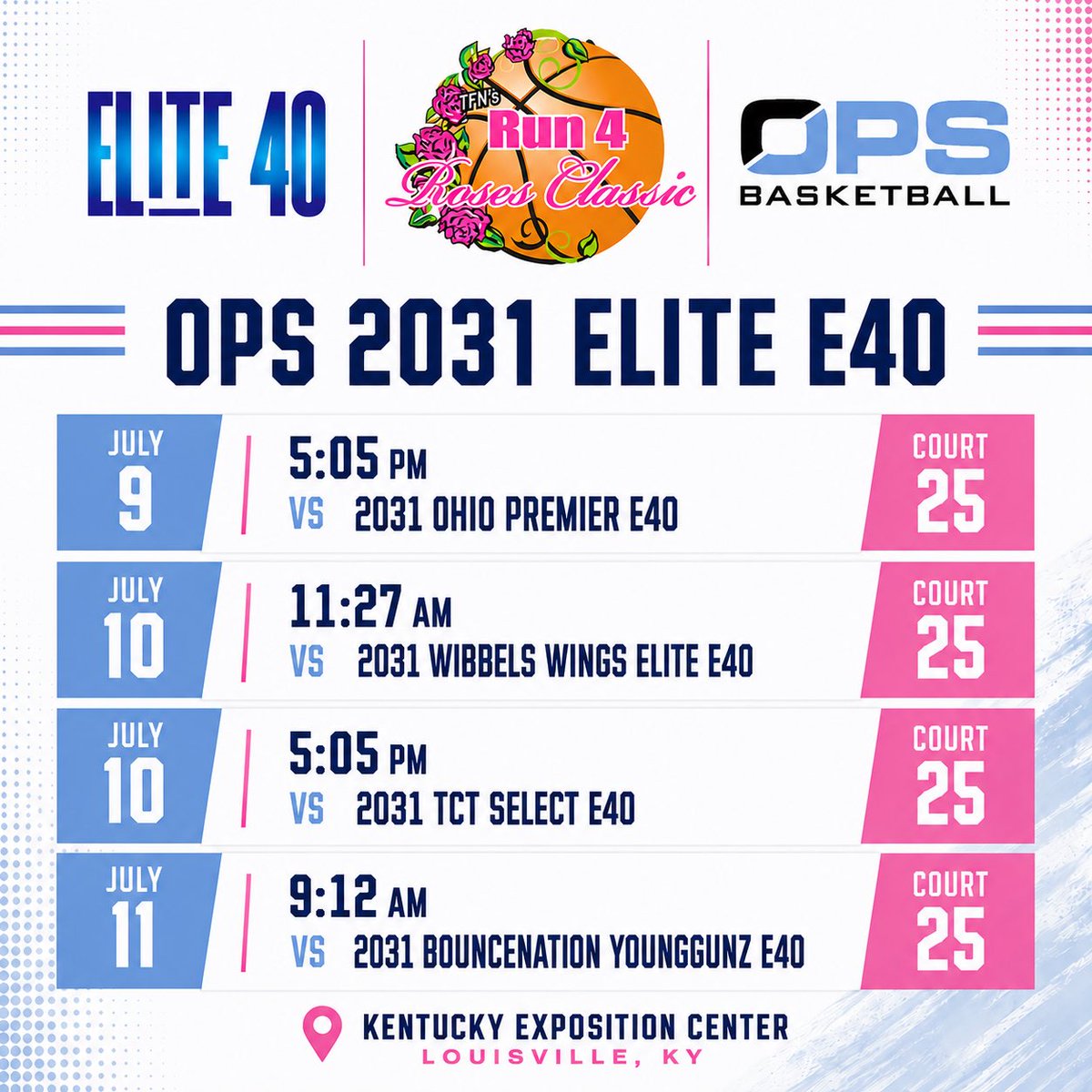 opsbball's tweet photo. 🏀 Elite 40 Circuit here we come!

Our top girls teams are headed back to Louisville, KY this week for the Run 4 Roses Classic—the final stop before the Run 4 Roses Championships.

Good luck to our Elite squads! 💙🤍

#opsbball #Elite40 #Run4Roses #RethinkYourLimits https://t.co/fQaAwpWNI1