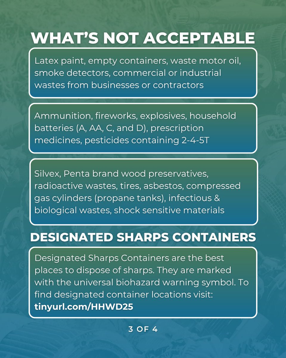 Worcester311's tweet photo. The next Household Hazardous Waste Day is Saturday, July 18, from 9 a.m. - 12 p.m. at the Residential Drop-off Center at 1065 Millbury Street.

Residents are required to schedule an appointment, to book an appointment visit: https://t.co/lmLBG0wVmg https://t.co/0vLJowysAO