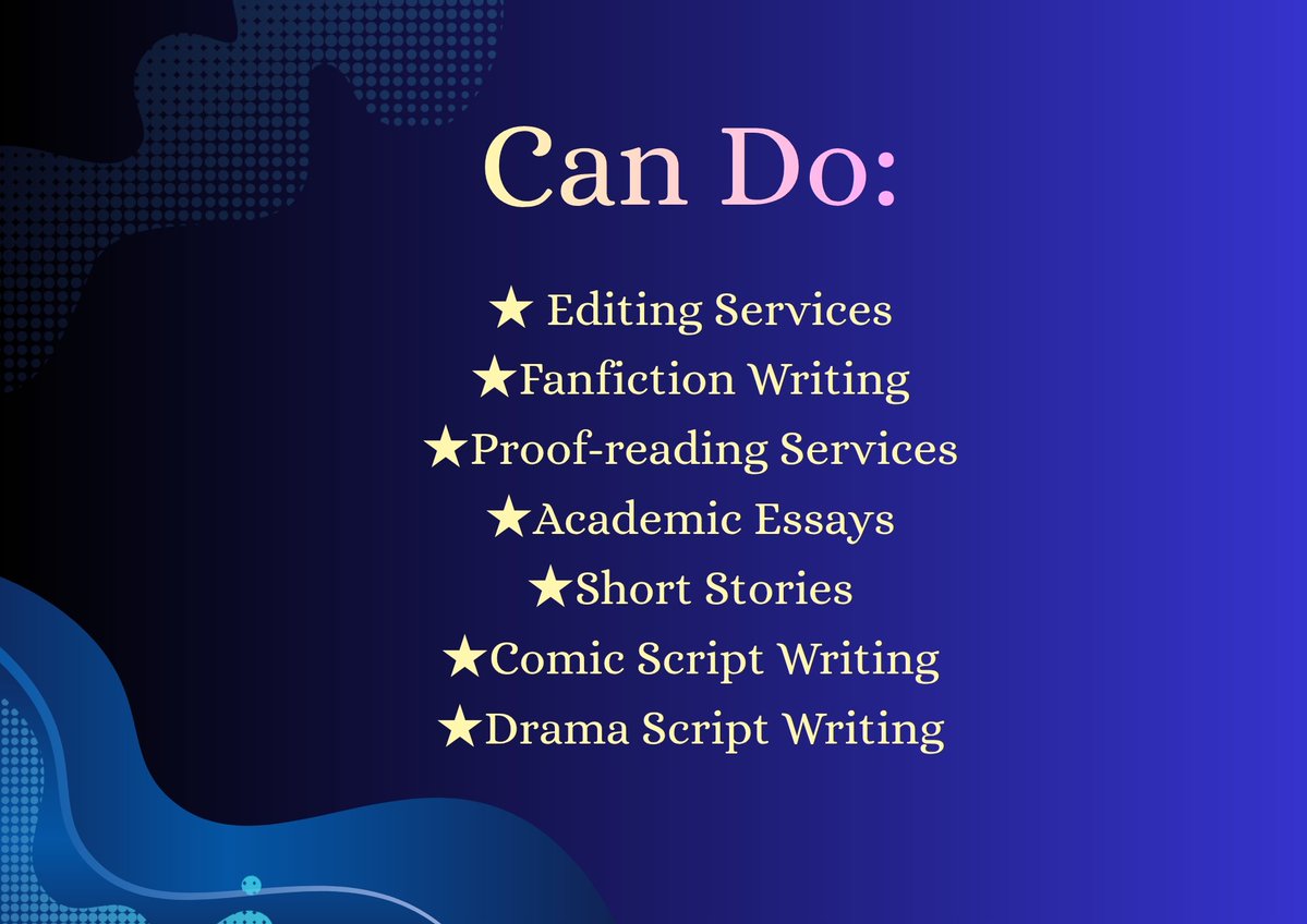 chaoticgeneria's tweet photo. Hallo! I have a portfolio of stories over at AO3 (and will be compiling my script writing portfolio in Google Drive soon) so if you're interested in commissioning me, you're welcome on my page!
#writingcommissionsopen #writingcommission #writingcommunityً #writingservices https://t.co/r4nHAFi6zz