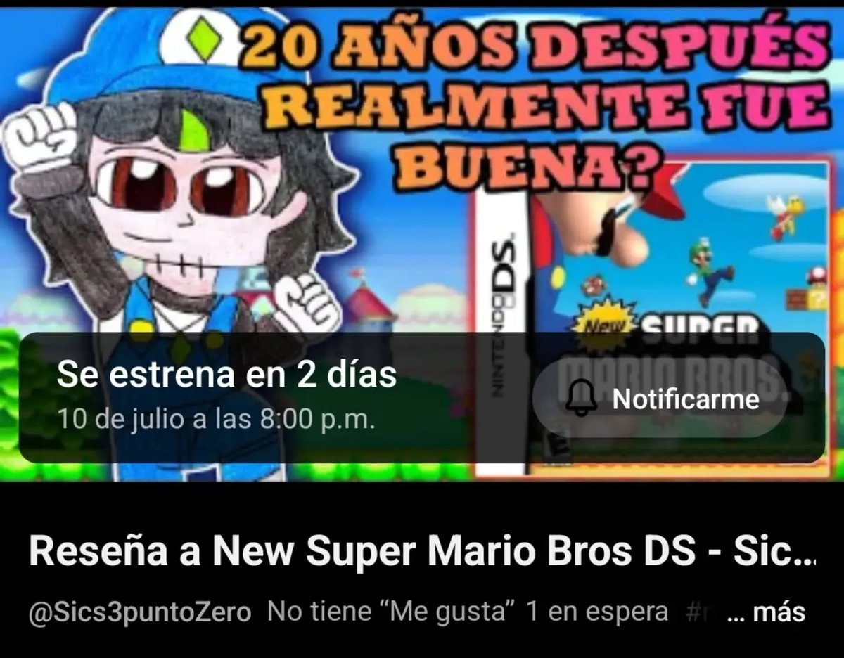 Sics3puntoZero's tweet photo. Reseña a New Super Mario Bros DS
Bueno, ya está listo esta webada, nos vemos el viernes banda en mi canal de Youtube, a la misma hora de siempre, a las 8:00 PM hora VZLA.
#sics3puntozero #fyp #retrogaming #newsupermariobros #nintendods https://t.co/PVSm5YGglw