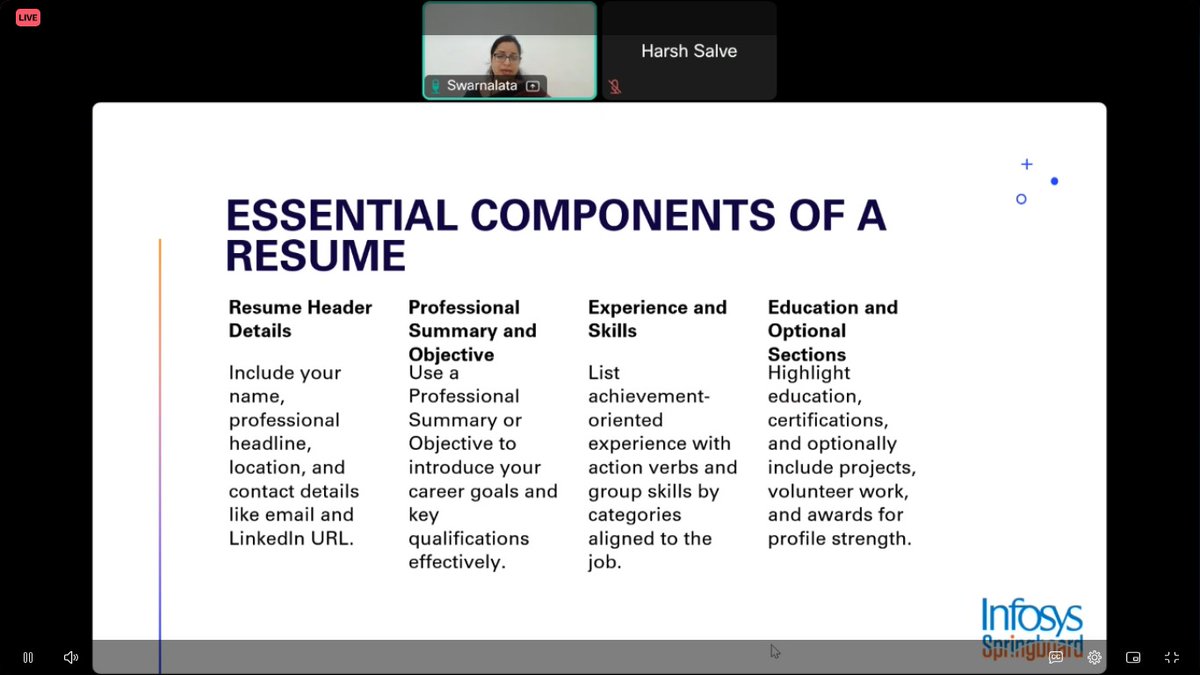 Vishakha_shete_'s tweet photo. 🚀 Week 2 begins! Excited to learn Resume Building & Interview Readiness through #PragatiPathToFuture. One step closer to becoming job-ready! 💙
Every session is helping me become more confident and job-ready.
#InfosysSpringboard #PragatiPathToFuture #ResumeBuilding https://t.co/m3xHA9aI5h