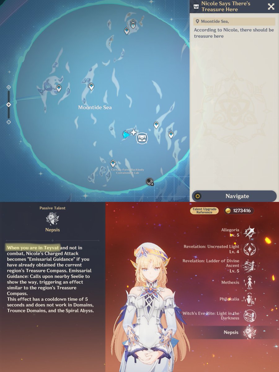 teyvattabloid's tweet photo. Interestingly, Nicole's passive still works on the moon, despite her talent info specifying that it works only when you're in Teyvat.

©️ u/windyskiez

#Genshinlmpact #Genshin #GenshinMemes https://t.co/Pm6meyIbBS