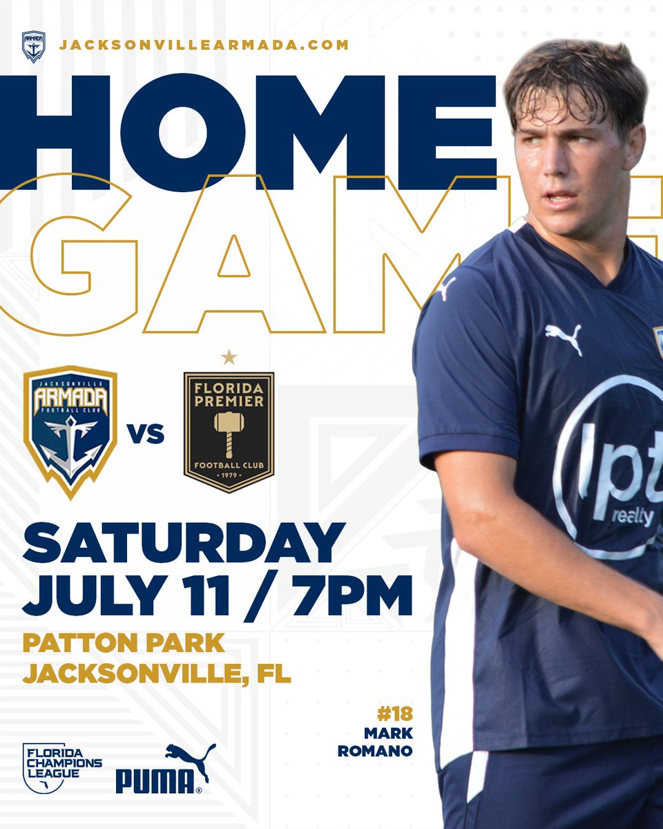 jacksonville_fc's tweet photo. There's nothing like a Saturday night at Patton Park.

Join us for the Jacksonville Armada's final regular season home match as we welcome Florida Premier FC.

Thank you to everyone who has supported the club throughout the season. Let's come together one more time and make it a special night.

Saturday, July 11th
7:00 PM
Patton Park

See you at Patton Park!