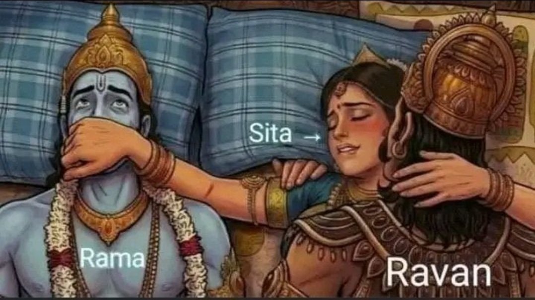 musadanxu's tweet photo. Damn 🤣😂😭😭😭
Rama crying in þain while Ravan drilling Rama's sita 💩 https://t.co/9D8hV286x4