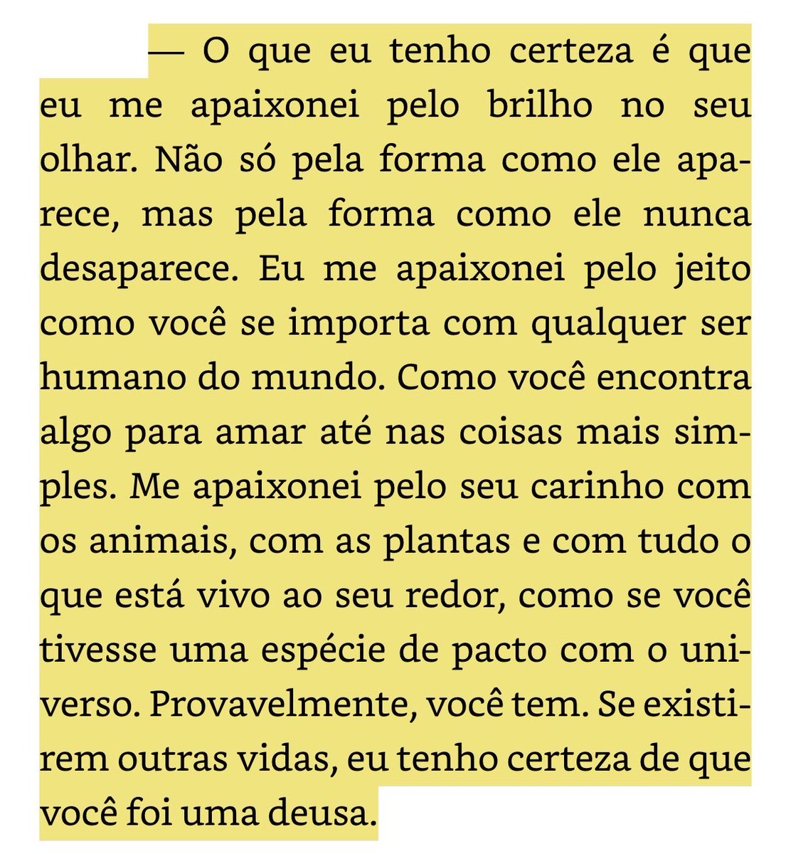 autoragmilbradt's tweet photo. "Eu te amo"
★☆☆☆☆

“O que eu tenho certeza é que eu me apaixonei pelo brilho no seu olhar. Não só pela forma como ele aparece, mas pela forma como ele nunca desaparece. Eu me apaixonei pelo jeito como você se importa com qualquer ser humano do mundo (…)
★★★★★★★★★★ https://t.co/6iv2SRhCUV