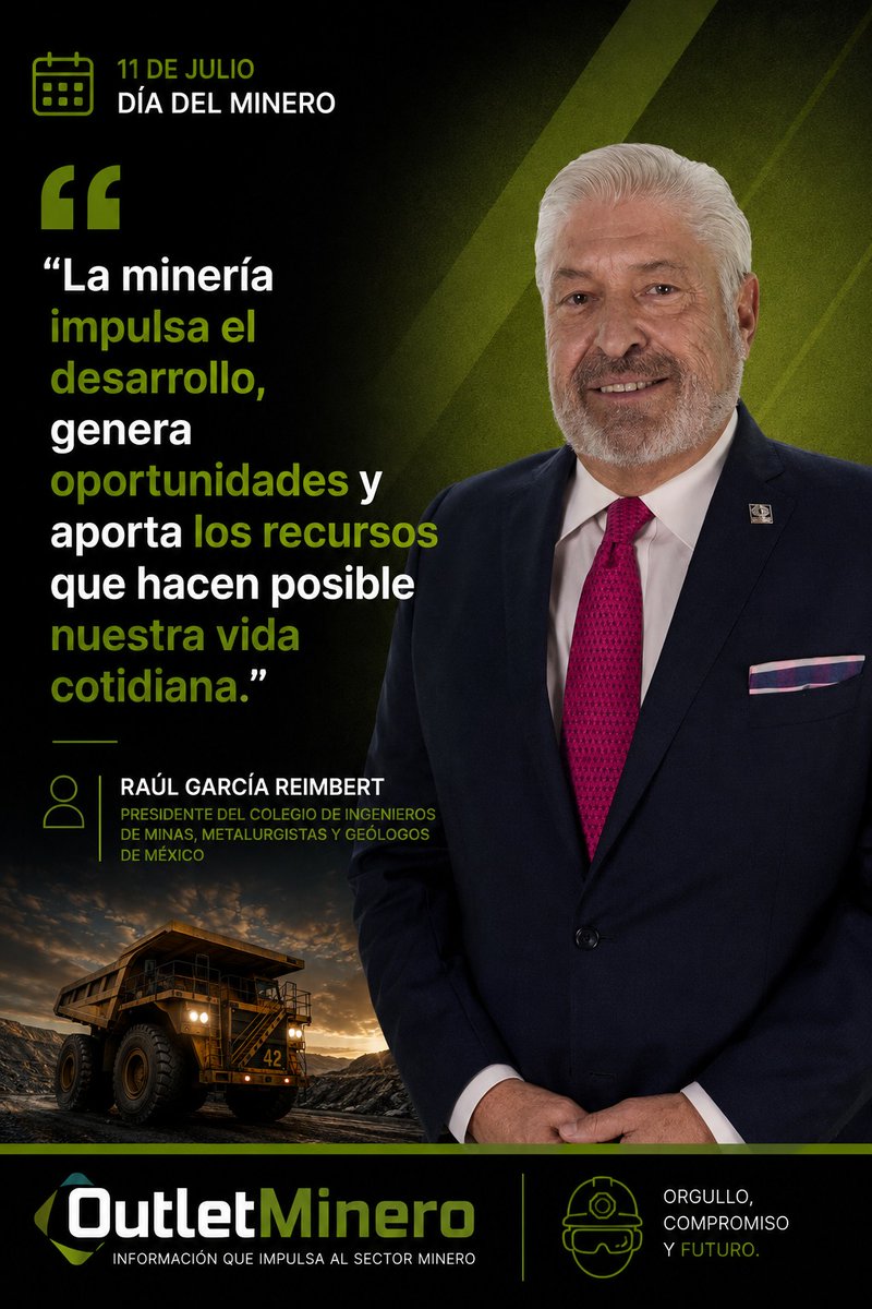 Outletminero's tweet photo. Cada mineral extraído representa el trabajo, la experiencia y el compromiso de miles de personas que hacen posible el desarrollo de industrias fundamentales para el país.

En esta conmemoración del Día del Minero, reconocemos la importancia de una actividad que impulsa la innovación, genera oportunidades y aporta los recursos que hacen posible nuestra vida cotidiana.

#DíaDelMinero #Minería #IndustriaMinera #Desarrollo #CIMMGM @garciareimbert