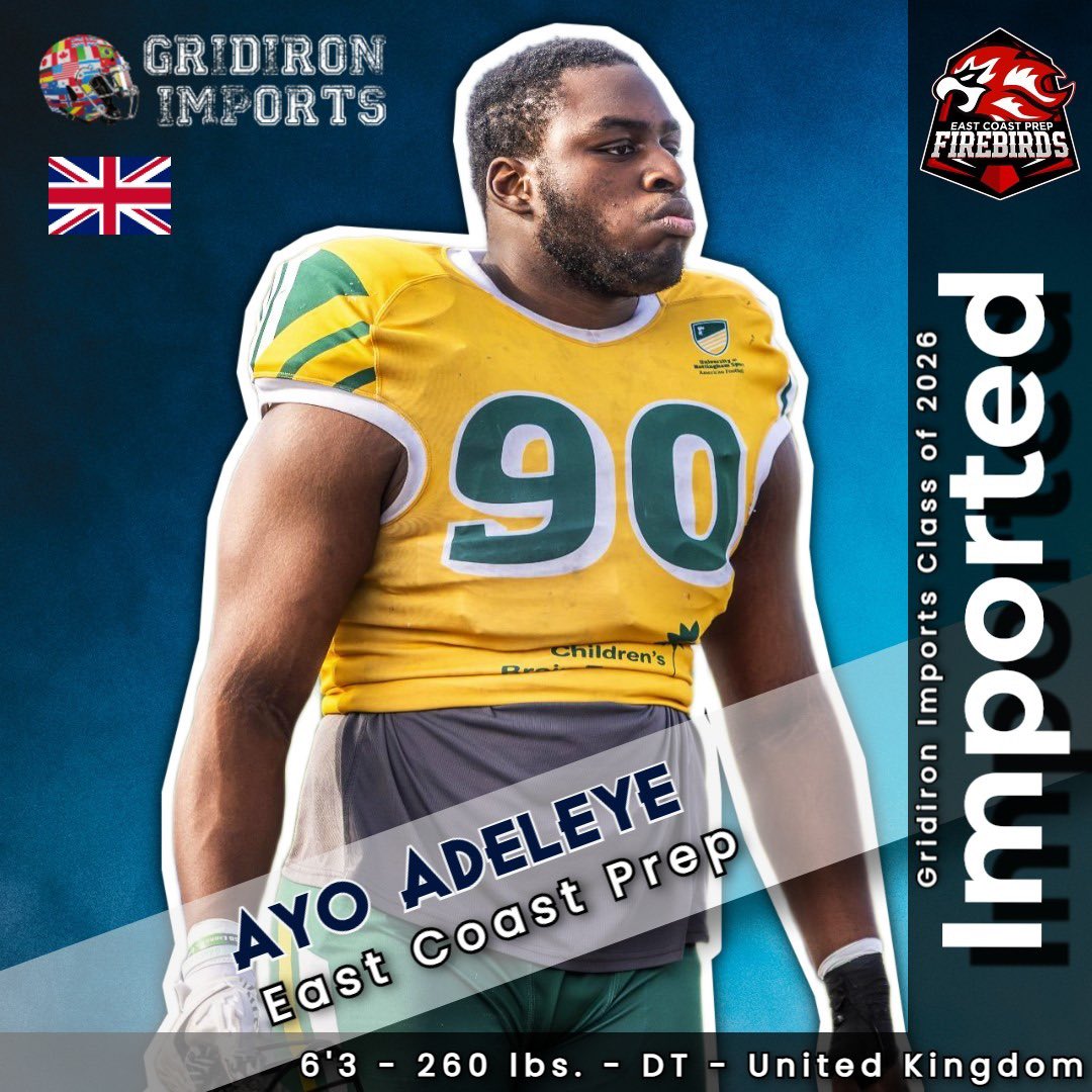 GridironImports's tweet photo. 🇬🇧| Ayo is going to America!

Congratulations to British Defensive Lineman, @aadeleye06 , on making the decision to continue his football and academic career at @ECP_Football. Ayo, who attended our camp in Bristol, will definitely have some eyes on him during the upcoming season.

Be great, Ayo! 🇺🇸

#GridironImports #GridironImportsFamily #Imported #UK