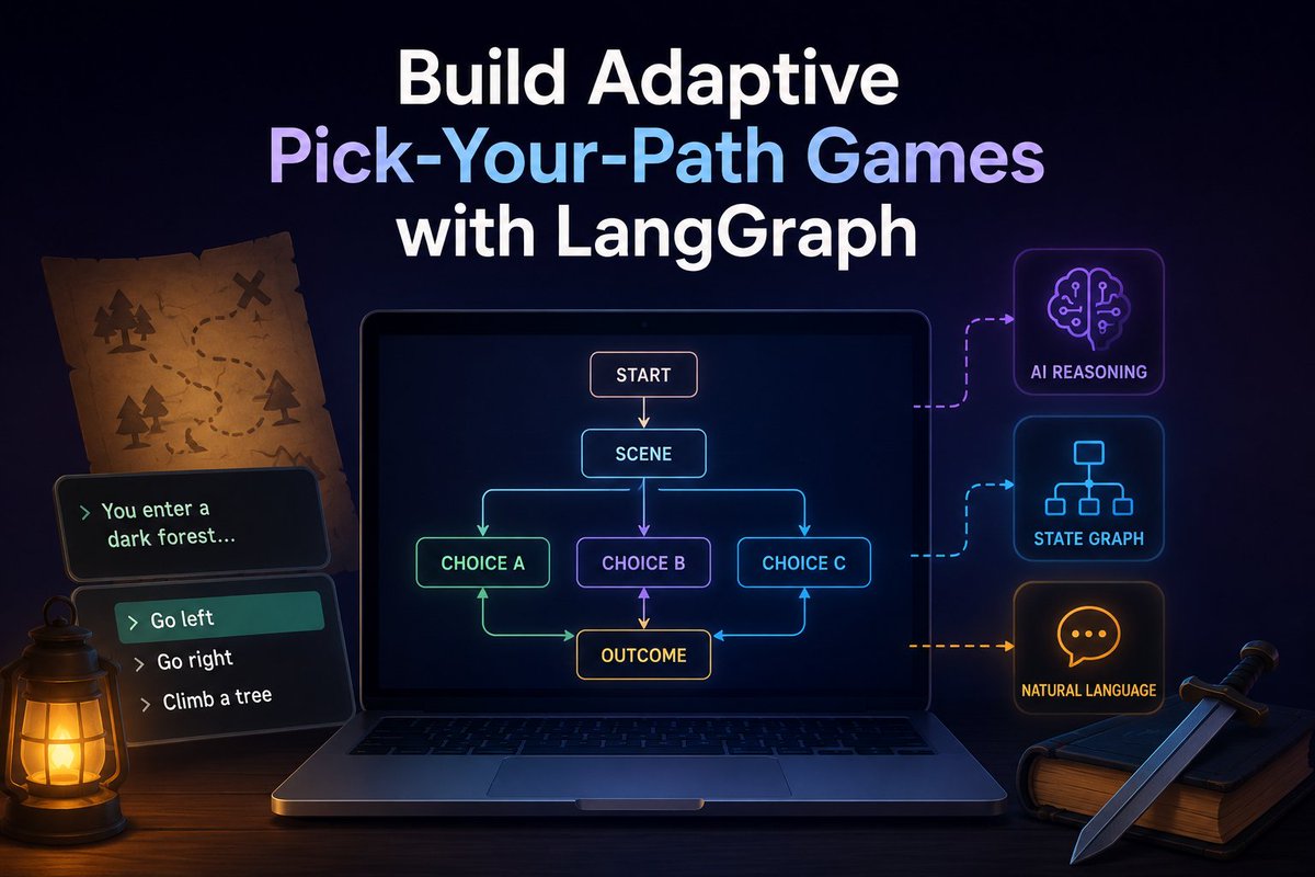 CognitiveClass's tweet photo. What if AI could do more than generate responses and actually build interactive experiences? 🎮

AI agents are changing how applications are created by allowing systems to understand inputs, manage decisions, and create personalized experiences based on user choices.

In this guided project, you’ll build an adaptive pick your path game using LangGraph, OpenAI models, and structured AI workflows. You’ll learn how AI agents process information, manage different story paths, and generate interactive outcomes.

You’ll explore how to:

🎮 Design an AI powered game that adapts based on user decisions

🧠 Use LangGraph to build stateful agent workflows and manage different paths

⚙️ Work with structured outputs to create organized and reliable AI responses

💡 Understand how LLMs can be connected with frameworks to build interactive applications

By the end of this project, you’ll gain hands on experience creating an AI driven application while learning concepts behind modern agent systems and AI development.

Whether you’re interested in AI, Python, LLMs, or building smarter applications, this project helps you explore how these technologies can work together.

Start here 👉 https://t.co/j99f1LPfi8

#ArtificialIntelligence #GenerativeAI #LangGraph #AIProjects #Python #MachineLearning #LLM #AIDevelopment #IBMSkillsNetwork