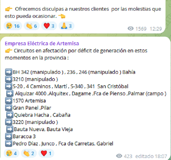 lacubanaclara's tweet photo. Pídele disculpas a tu puta madre, yo si te veo te asesino
La situación eléctrica de #ProvinciaArtemisa ahora y supuestamente 👇
#Cuba #CubaEnApagón #CubaIncomunicada https://t.co/zCbcmaLwUF