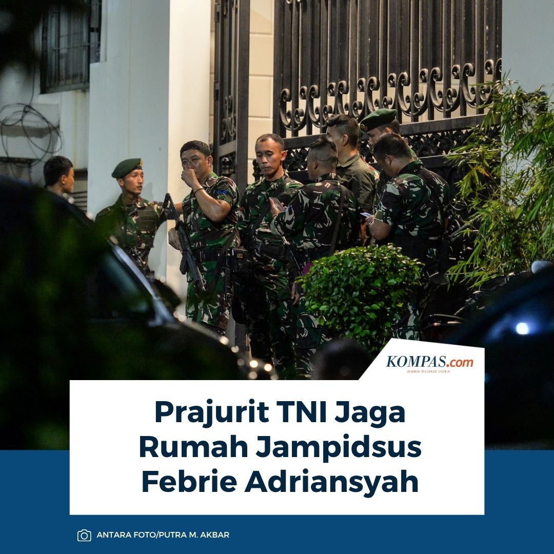 kompascom's tweet photo. Rumah Jaksa Agung Muda Pidana Khusus (Jampidsus) Kejaksaan Agung Febrie Adriansyah di Kramat Pela, Kebayoran Baru, Jakarta Selatan, dijaga puluhan prajurit TNI, Rabu (8/7/2026) malam.

Penjagaan ini terlihat bersamaan dengan munculnya isu akan adanya penggeledahan di rumah Febrie seusai polisi menggeledah kafe de’CLAN Signature di wilayah Cipete, Jakarta Selatan.

Kepala Subdirektorat Penyidikan Tindak Pidana Korupsi dan Tindak Pidana Pencucian Uang Jampidsus Kejagung Sabrul Imam mengatakan, tidak tahu-menahu soal isu penggeledahan ataupun keberadaan Febrie saat ini. 

Menurut Sabrul, tidak ada apa pun yang terjadi meski rumah Febrie tampak dijaga oleh prajurit TNI.

Sumber: https://t.co/0Plt3NK55g

- #TNI #Kejaksaan #Peristiwa