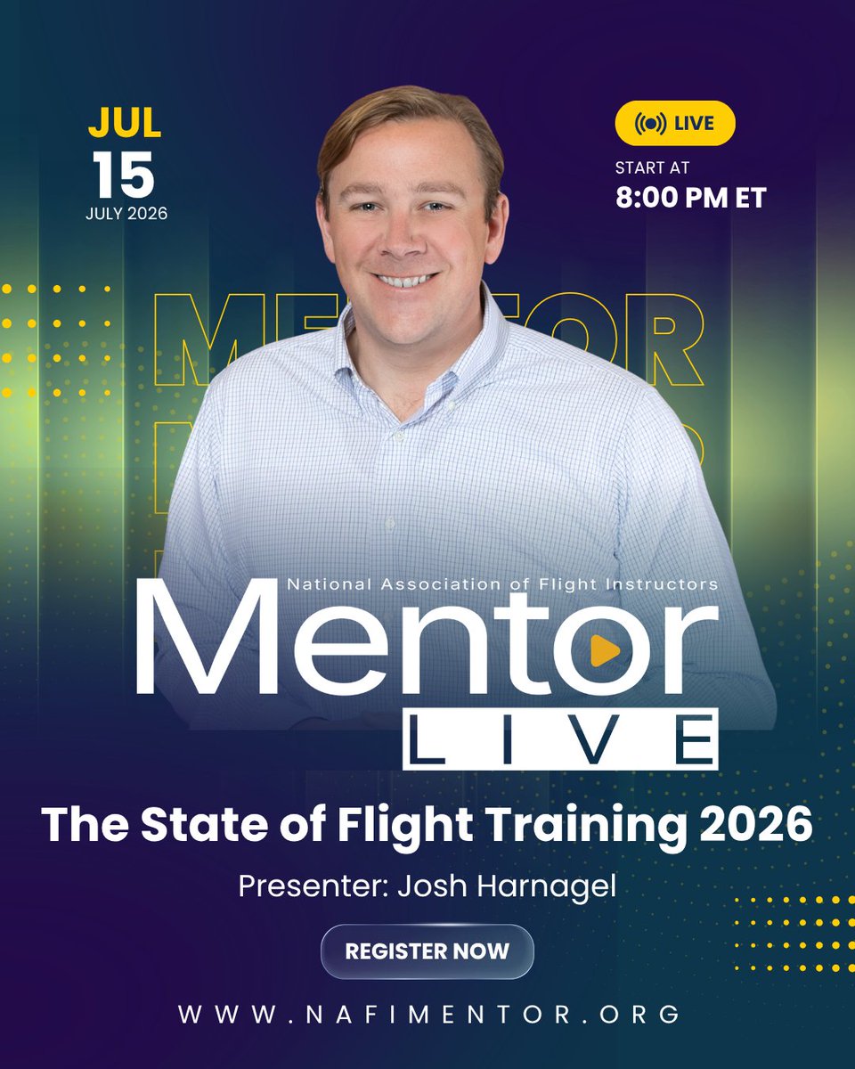 NAFIInstructors's tweet photo. The future of flight training is here! Join MentorLIVE #106 on July 15 as Josh Harnagel, COO of Redbird Flight, shares key insights from The State of Flight Training 2026. 

Register via the link in our Linktree! #MentorLIVE #FlightTraining #Aviation https://t.co/0EOddM0X94
