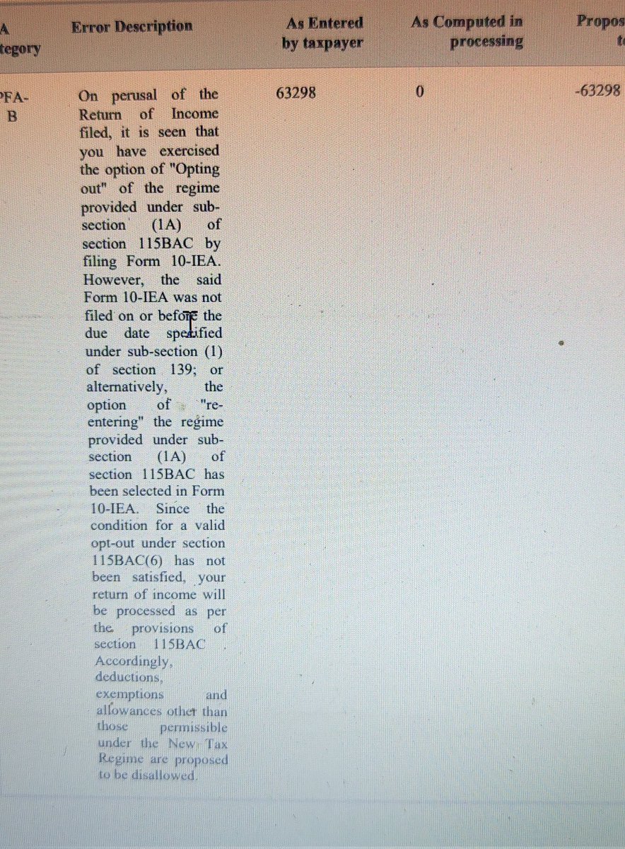 Dhairya__tweets's tweet photo. Client: "I filed my ITR myself. Why have I received a tax demand of ₹15,420?"

Me: "You had already exercised the option for the old tax regime in AY 2024–25 by filing Form 10-IEA. While filing your ITR for AY 2025–26, you unnecessarily filed Form 10-IEA again and selected the option to re-enter the new tax regime."

"As a result, your return was processed under the new tax regime, but you had claimed deductions available under the old regime. Those deductions were disallowed, leading to a tax demand of ₹15,420."

A single wrong selection while filing an ITR can completely change your tax liability.

That's why filing an ITR is not just about entering figures, understanding the legal provisions is equally important. Always consult a competent tax professional or a Chartered Accountant before filing your return.