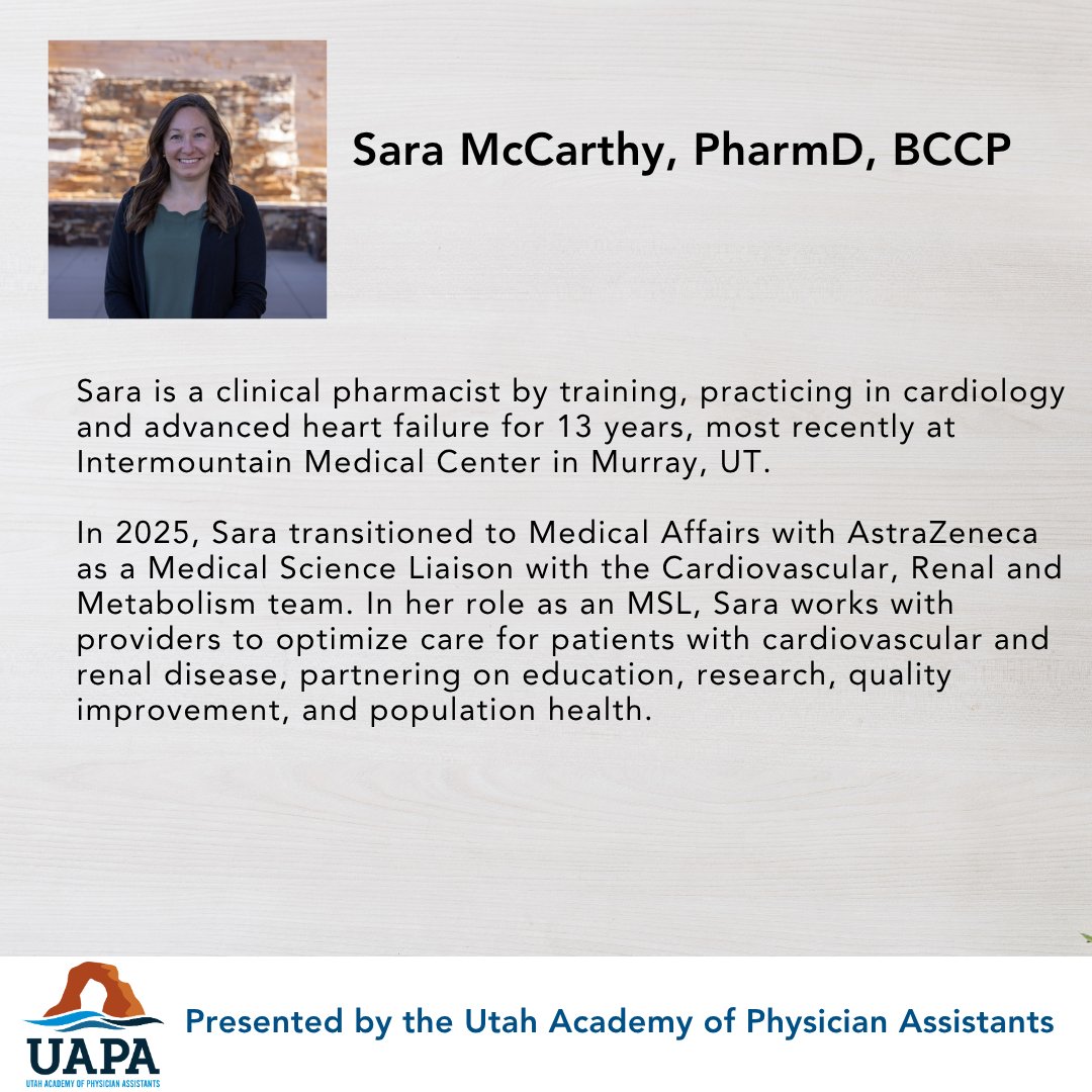 UtahAPA's tweet photo. 📢 New webinar: Targeting the Source: Aldosterone Synthase Inhibitors in Hypertension
Hypertension is still the #1 cause of CV death worldwide. 
🗓️ Tue, 7/21 @ 12pm
🎙️ Sara McCarthy, PharmD, BCCP (AstraZeneca)
📍 Register: https://t.co/mHt8AXKscn
#UtahPAs #CME https://t.co/F1MuMYPmQA