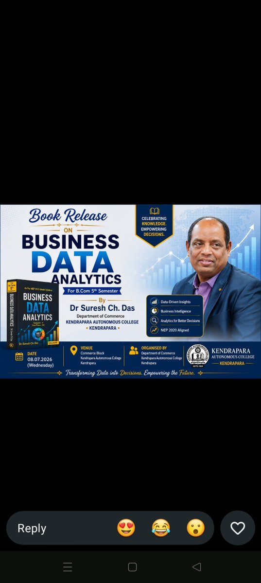 Kdp_Auto_Clg's tweet photo. Dr. Suresh Chandra Das, Lecturer in Commerce at Kendrapara Autonomous College, has enriched the field of Commerce through the publication of a scholarly book. His achievement reflects academic excellence, research dedication, and a commitment to advancing knowledge https://t.co/XFai0sEiwz