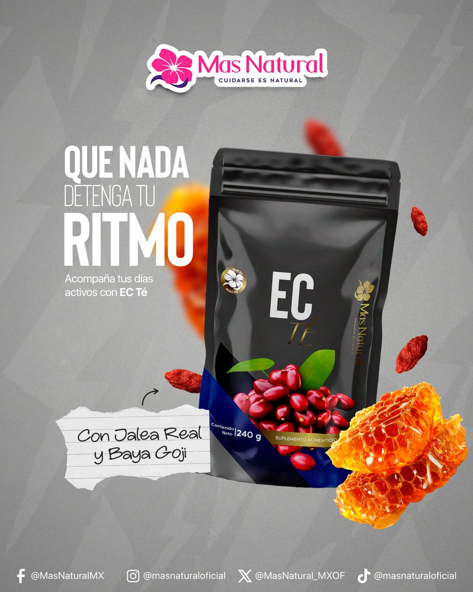 MasNatural_MXOF's tweet photo. ⚡ Hay días que exigen dar lo mejor de ti.

EC Té combina jalea real, goji, guaraná y maca para acompañar tu rutina y ayudarte a mantener el ritmo del día.

💚 Sigue avanzando.

#MasNatural #ECTé #BienestarNatural #EnergíaNatural https://t.co/eJiViBALqh