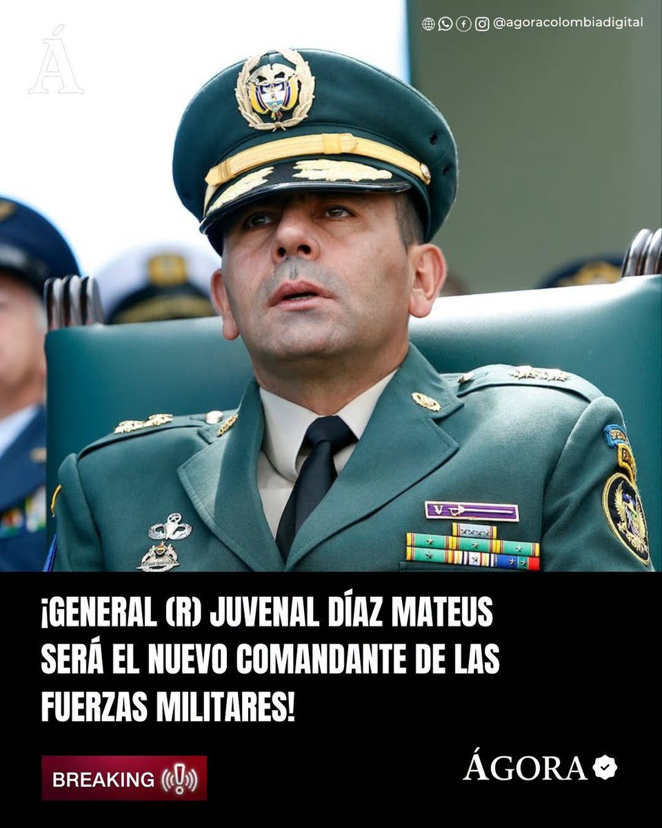 Mariano_OspinaP's tweet photo. El presidente electo, Abelardo De La Espriella, ha anunciado que el general (r) Juvenal Díaz Mateus será el nuevo Comandante de las Fuerzas Militares de Colombia. El alto oficial, conocido por liderar la Operación Osiris contra alias "Otoniel", asumirá el cargo el 7 de agosto. https://t.co/sSwipsuVVx