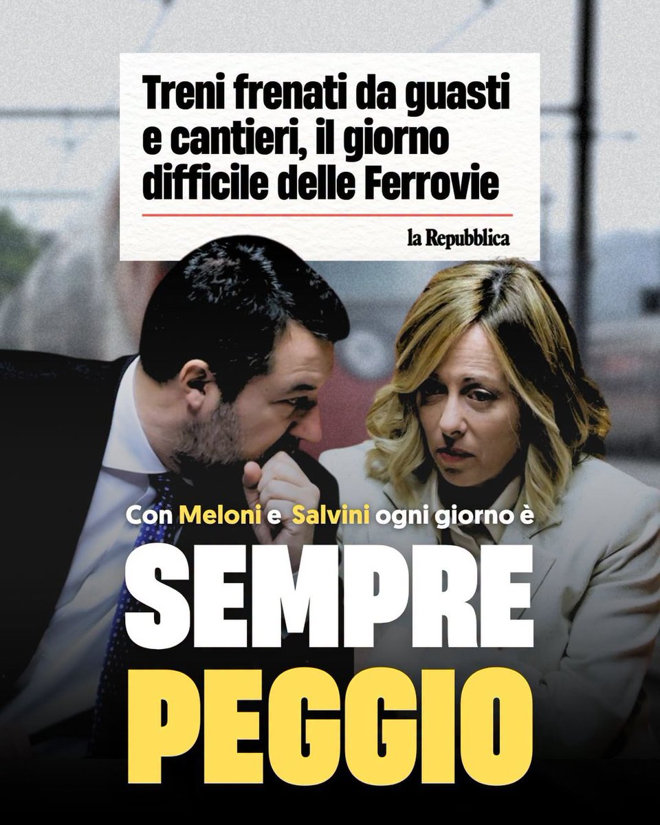 karlitos_x's tweet photo. #Casu (PD): Treni nel caos, ritardi e disagi non sono colpa dei cantieri, ma dell’incapacità di chi avrebbe dovuto gestirne gli effetti. Un ministro dei Trasporti deve programmare, coordinare e informare i cittadini.
Invece #Salvini preferisce la propaganda alle soluzioni. https://t.co/JYOxMXIGTO