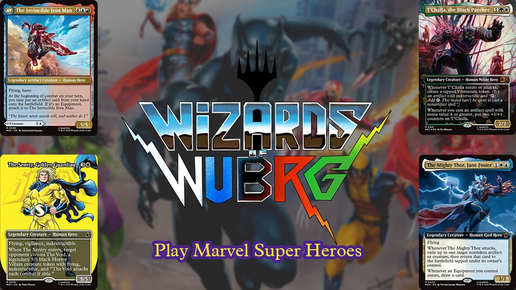 SupJourneyDudes's tweet photo. IT'S MAHVEL BABY! Join us tonight for a special live stream as we cast spells and summon heroes from the world of Marvel! #WizardsOfWUBRG will be live at 7pm, come hang! #edh #mtg #marvel https://t.co/NTEXYkU4AO