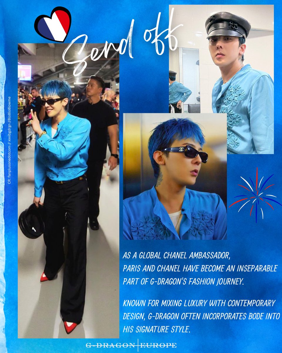 Gdragon_Europe's tweet photo. 🇫🇷 Paris in blue.
From Soundcheck to Send-Off, G-Dragon served effortless style with carefully curated pieces from CHANEL, BODE, Jacob & Co. × PEACEMINUSONE, and more. Which look is your favorite? 💙
#gdragonEuropa #gdragon #gdragonfashion https://t.co/6NcPiQHSnO