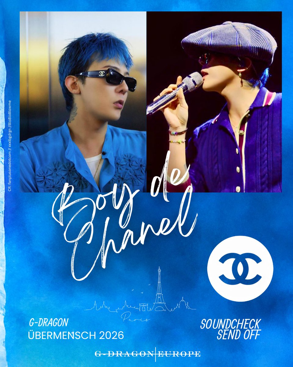 Gdragon_Europe's tweet photo. 🇫🇷 Paris in blue.
From Soundcheck to Send-Off, G-Dragon served effortless style with carefully curated pieces from CHANEL, BODE, Jacob & Co. × PEACEMINUSONE, and more. Which look is your favorite? 💙
#gdragonEuropa #gdragon #gdragonfashion https://t.co/6NcPiQHSnO