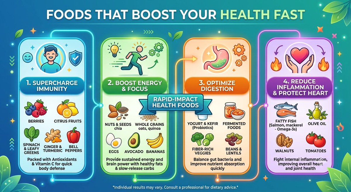 HealthzenC's tweet photo. Want to transform your health fast? 🥑🚀 Small changes in what you eat can yield massive results for your energy, gut, and immunity.

Check out this quick breakdown of rapid-impact foods your body will thank you for! 👇 #HealthTips #Nutrition #HealthyEating https://t.co/mshPS3QC7n