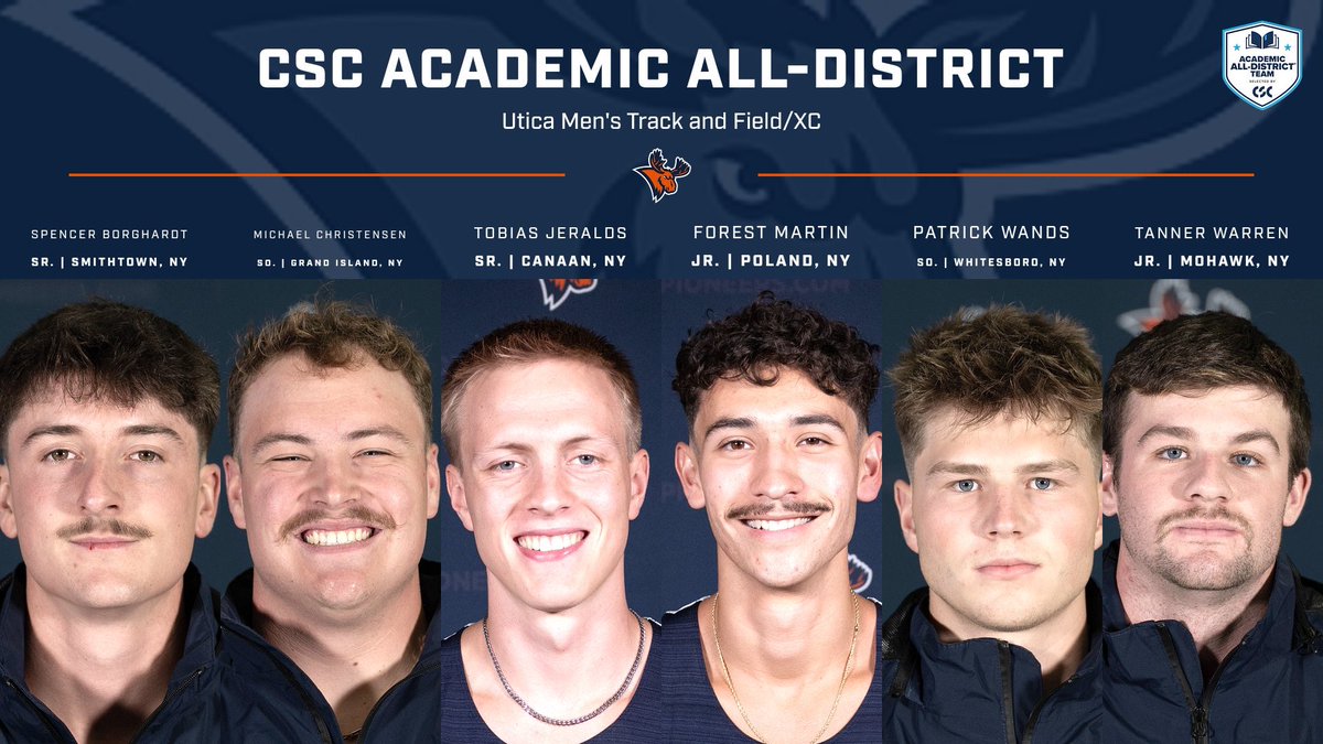 Utica_Pioneers's tweet photo. Congrats to the recipients of CSC Academic All-District honors from the men’s track and field and cross country programs! 🙌🫎

Each athlete had to satisfy strict athletic and academic requirements to receive the illustrious accolade! 

#FearTheMoose #GoPioneers #Empire8 https://t.co/aXYeQSFJuI