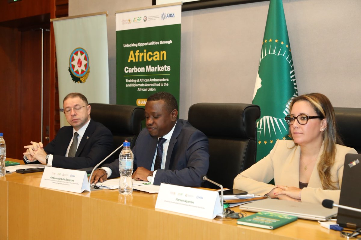 _AfricanUnion's tweet photo. Delivering his remarks on the occasion of the High-Level Training Workshop for African Union Ambassadors and Diplomats on Carbon Markets in Africa at the African Union Commission Headquarters today, H.E. @MosesVilakati, Commissioner for Agriculture, Rural Development, Blue Economy and Sustainable Environment @AU_DARBE emphasized that Africa must engage in carbon markets from a position of knowledge, integrity and strategic autonomy. As global carbon market mechanisms continue to evolve, it is imperative that our Member States are equipped with the technical capacity to negotiate fair, transparent and high-integrity frameworks that advance Africa's development priorities.

As we prepare for #COP32 in Addis Ababa, we must safeguard Africa's climate sovereignty, strengthen robust Monitoring, Reporting and Verification (MRV) systems, uphold the African Principles for Integrity and Equity on Carbon Markets, and ensure that carbon markets deliver real benefits to our people, ecosystems and economies.

Commissioner Vilakati extended his gratitude to the partners, the African Capacity Building Foundation (ACBF) and the Azerbaijan International Development Agency (AIDA), for their collaboration in making this important training possible, and encourage all participants to use this opportunity to strengthen Africa's collective voice in shaping the future of global carbon markets.