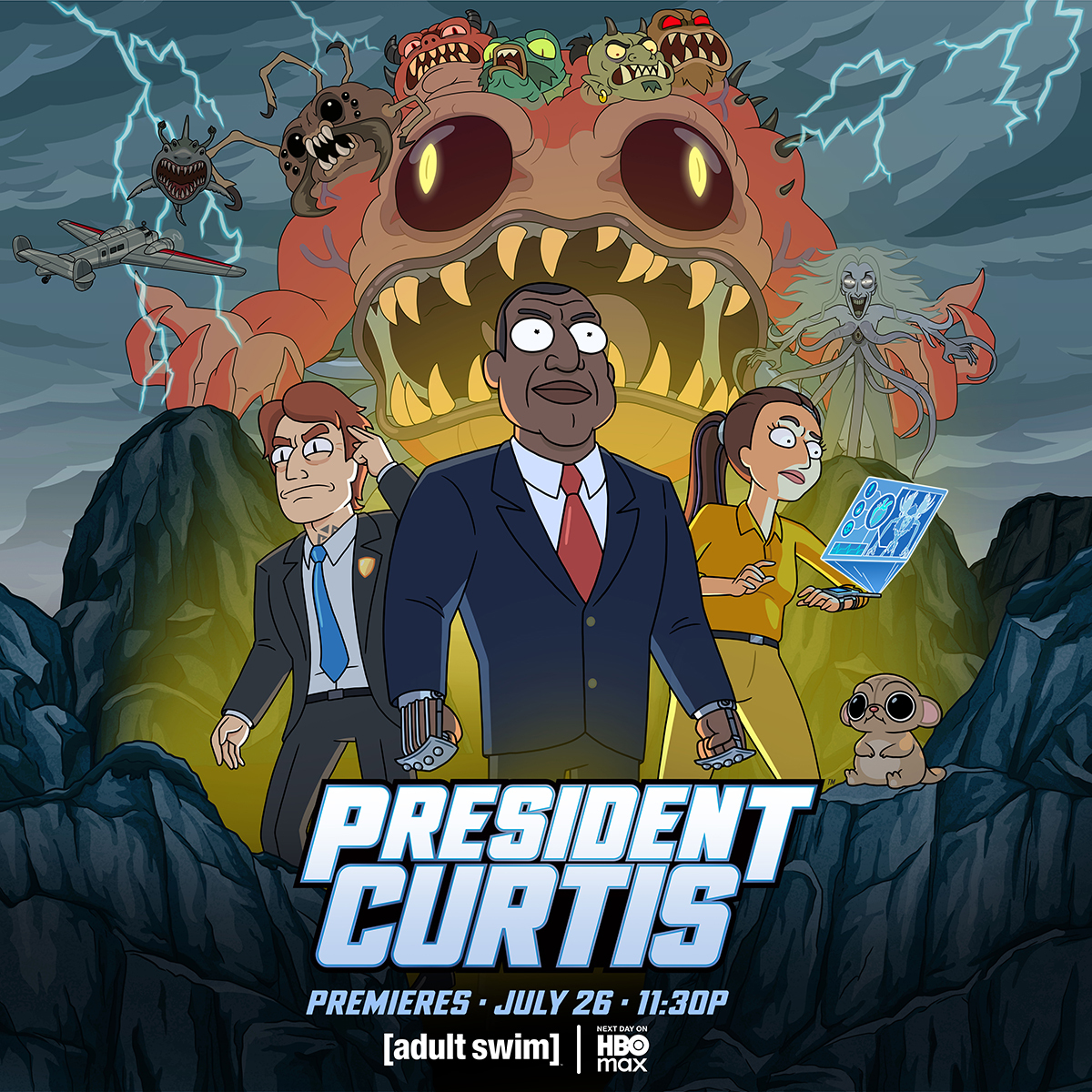 RickandMorty's tweet photo. President Curtis premieres on Adult Swim July 26th at 11:30p | Next day @HBOMax https://t.co/mNhLeGO1DV