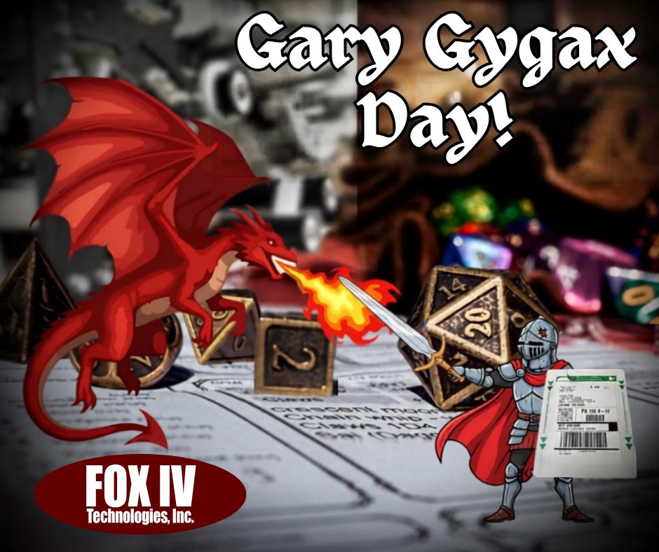 FOXIVTech's tweet photo. Roll for production efficiency... 🎲✨ This Gary Gygax Day, skip the natural 1s and let FOX IV Technologies help your operation land more critical successes with automated label application solutions. #garygygaxday #slayingdragons #labeling #packagingequipment https://t.co/90Zwc7dom4