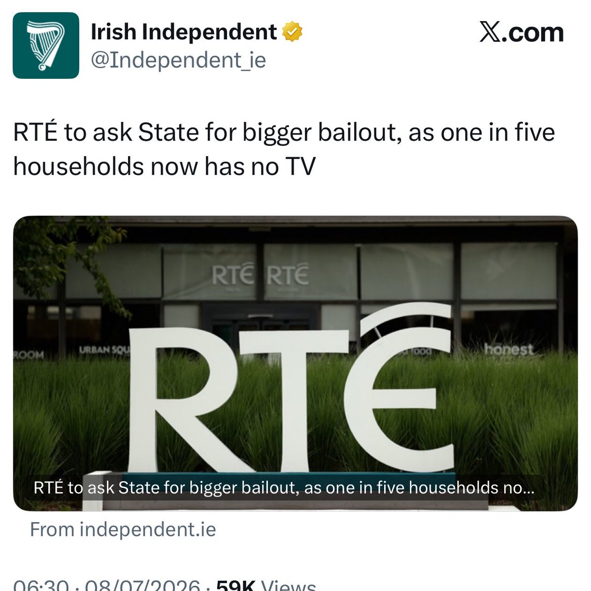 paddycosgrave's tweet photo. The correct headline is: The PR wing of Fine Gael and Fianna Fail, known as RTE, seeks billion euro bailout to fund yet more nauseating propaganda. https://t.co/tP9yg4fTQs