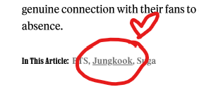 HMMoM8's tweet photo. @RollingStoneUK Dear @RollingStoneUK

Thanks for the review and also properly tagging Jungkook at the end of the article. Unfortunately, it looks like the hyperlink on his name in the body of the aticle is broken and we aren't able to see a solo pic of him. Could you please take a look? Thank U! https://t.co/VP2AJDNQgS