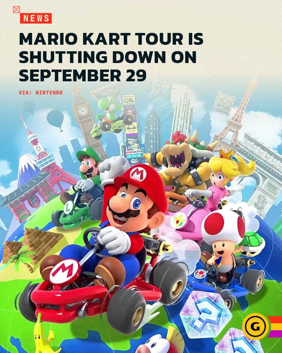 GameSpot's tweet photo. Nintendo announced that it will shut down Mario Kart Tour on September 29, ending its seven-year run on mobile devices. https://t.co/3Fuyb1RvX3