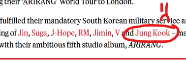 HMMoM8's tweet photo. @RollingStoneUK Dear @RollingStoneUK

Thanks for the review and also properly tagging Jungkook at the end of the article. Unfortunately, it looks like the hyperlink on his name in the body of the aticle is broken and we aren't able to see a solo pic of him. Could you please take a look? Thank U! https://t.co/VP2AJDNQgS