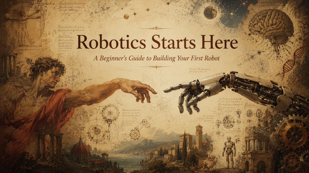 Em_Nomadic's tweet photo. Robotics Starts Here is live.

13 parts. Complete beginner's guide. No gatekeeping, no prerequisites, just clarity on what robotics actually takes and where to start building.

From understanding the stack to your first robot at https://t.co/hkMJIL9jLt https://t.co/s9UddMgaFP