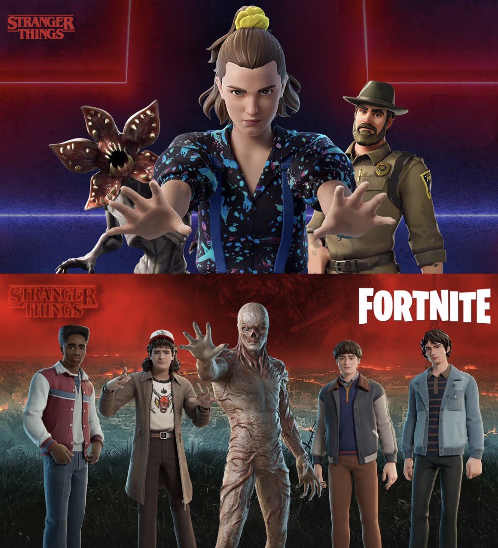 Updates_SThings's tweet photo. To celebrate the 10th anniversary, all the Stranger Things skins will return to the Fortnite Item Shop on July 14/15! https://t.co/CV9QxkhMRP
